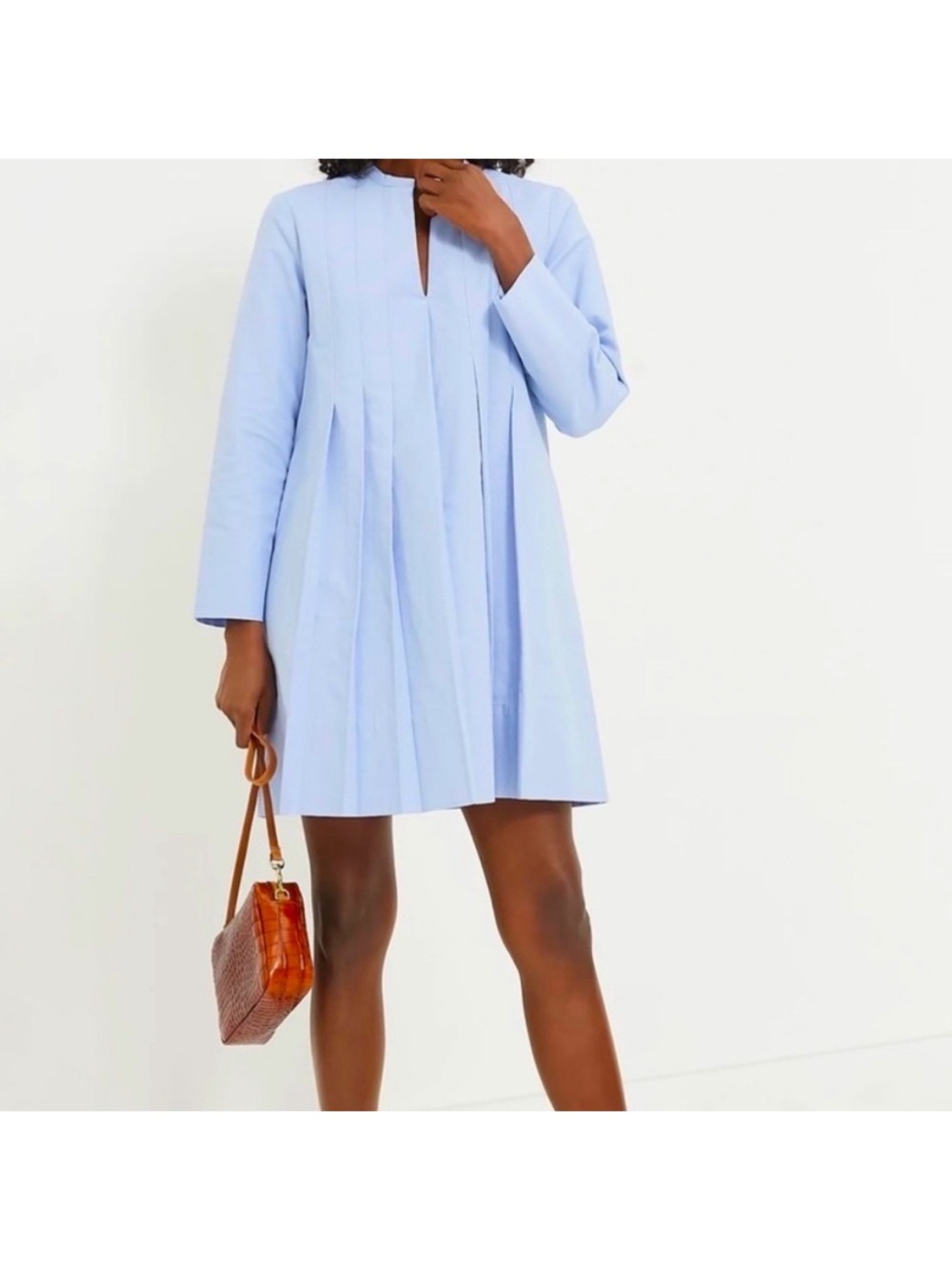 Tuckernuck Dress Womens XXL Sky Blue Luella Pleated Mini Shirtdress Coastal NWT - Picture 1 of 15